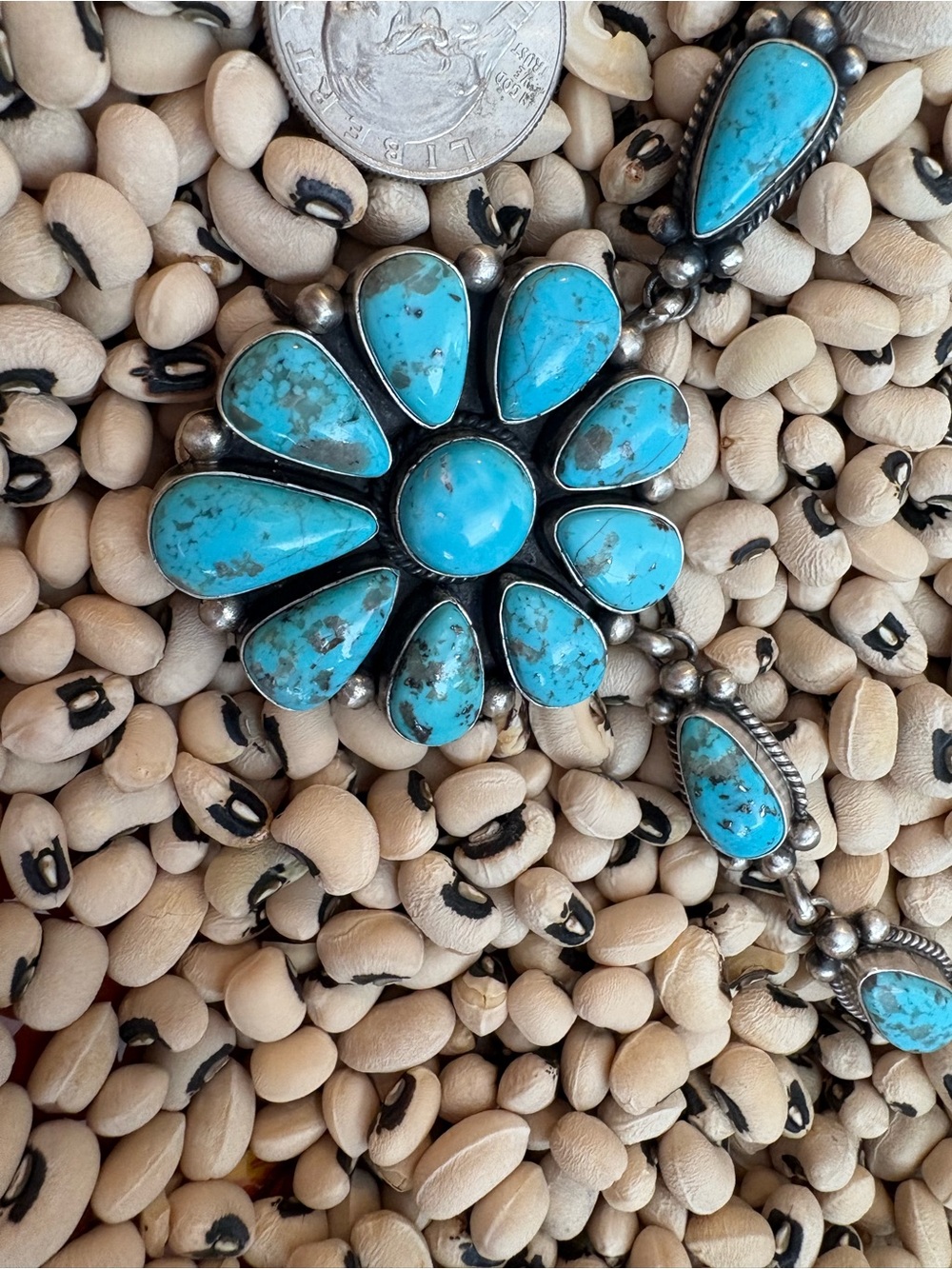 Turquoise Floral Cluster Necklace and Earrings Set - Bright Turquoise - Picture 2 of 7